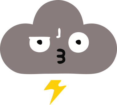 Bir insan tarafından çizilmiş bir fırtına bulutunun düz renkli retro karikatürü