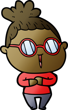 Bir insan tarafından çizilmiş gözlüklü bir karikatür kadın.