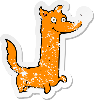 Bir insan tarafından çizilmiş mutlu bir köpeğin gerilmiş çıkartması.