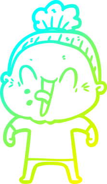 Bir insan tarafından çizilmiş, mutlu, yaşlı bir kadının çizimi.