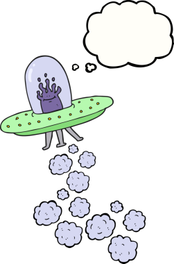 Bir insan tarafından çizilmiş serbest çizim balon karikatür uçan daire.