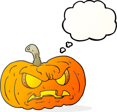 Serbest çizim düşünce baloncuğu karikatürü Cadılar Bayramı balkabağı bir insan tarafından çizildi