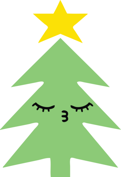 Bir insan tarafından çizilmiş bir noel ağacının düz renkli retro karikatürü