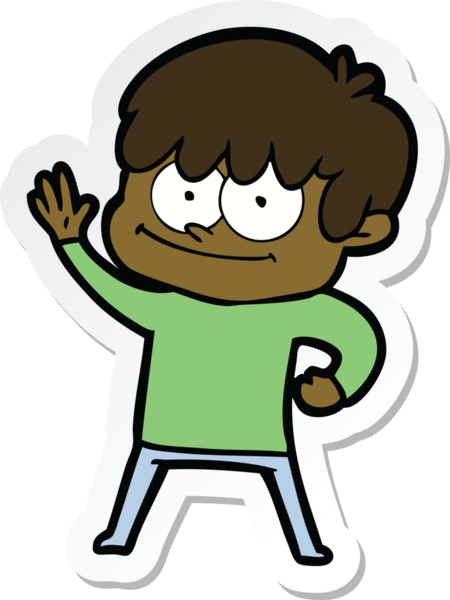 Bir insan tarafından çizilmiş mutlu bir çizgi film karakterinin çıkartması.