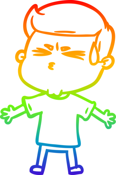 Bir insan tarafından çizilmiş terleyen bir çizgi film karakterinin çizimi.