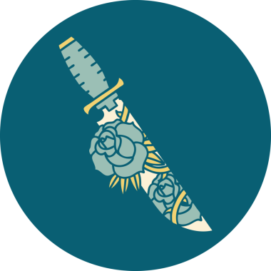 Bir hançerin ve bir insanın çizdiği çiçeklerin ikonik dövme şekli.