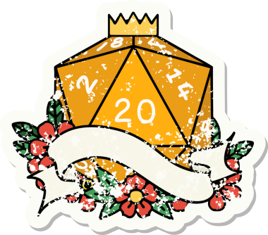 Bir insan tarafından çizilmiş 20 D20 zarının grunge çıkartması.