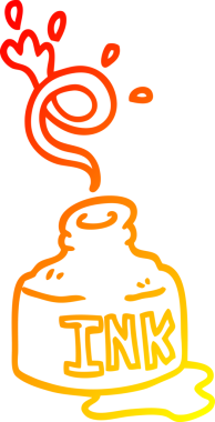 Bir çizgi filmin sıcak çizgi çizimi bir insan tarafından çizilmiş mürekkep şişesi.