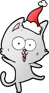 Bir insan tarafından çizilmiş Noel Baba şapkası takan bir kedinin gradyan çizimi.