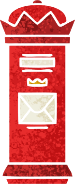 Bir insan tarafından çizilmiş İngiliz posta kutusunun retro illüstrasyon tarzı karikatürü