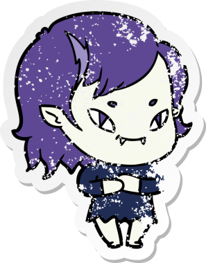 Bir insan tarafından çizilmiş, karikatür dostu vampir bir kızın sıkıntılı çıkartması.