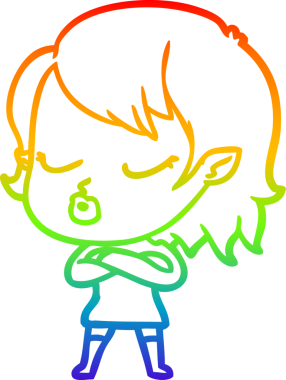 Gökkuşağı gradyan çizgisi. Bir insan tarafından çizilmiş şirin bir vampir kız çizgi filmi.