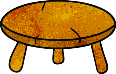 Bir insan tarafından çizilmiş ahşap bir taburenin el çizimi karikatürü.