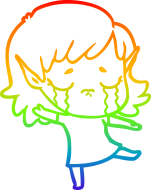 Gökkuşağı gradyan çizgi çizimi Bir insan tarafından çizilmiş ağlayan elf kızı