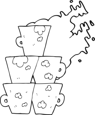 Bir insan tarafından çizilmiş siyah beyaz kahve fincanları.