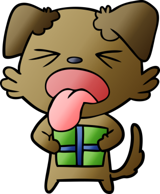 Bir insan tarafından çizilmiş noel hediyeli çizgi film köpeği.