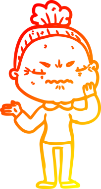 Bir insan tarafından çizilmiş, karikatür çizen yaşlı bir kadın.