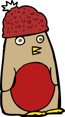 Bir insan tarafından çizilmiş şapka içindeki çizgi robin.