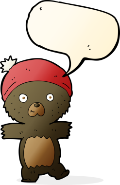 Bir insan tarafından çizilmiş konuşma baloncuğu olan sevimli siyah ayı.