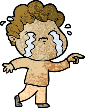 Bir insan tarafından çizilmiş ağlayan çizgi film adamı.