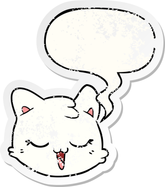 Konuşan kedi suratlı karikatür, bir insan tarafından çizilmiş sıkıntılı eski bir çıkartma.