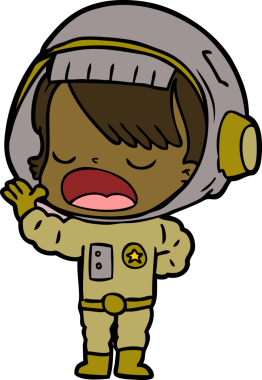 Karikatür astronot kadın bir insan tarafından çizilmiş.