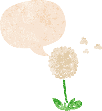 Bir insan tarafından çizilmiş grunge dertli retro biçimli konuşma baloncuklu karikatür çiçeği