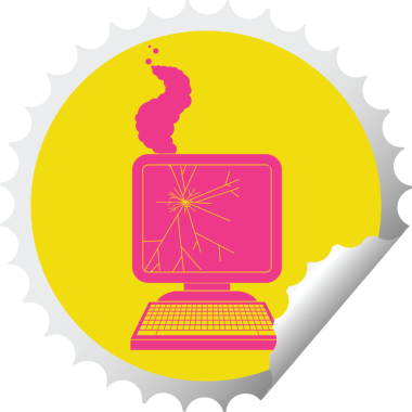 Kırık bilgisayar grafikli dairesel soyma etiketi bir insan tarafından çizilmiş.