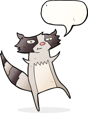 Bir insan tarafından çizilmiş, konuşma balonlu bir rakun.