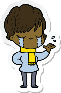 Bir insan tarafından çizilmiş, ağlayan bir karikatür kadının çıkartması.