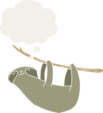 Düşünce baloncuğu olan, insan tarafından çizilmiş bir çizgi film tembel hayvanı.