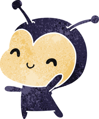 Bir insan tarafından çizilmiş sevimli bir dişi böceğin eski çizgi film çizimi kawaii