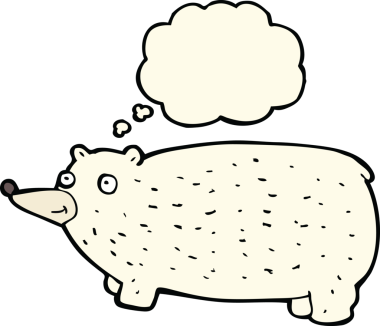 Bir insan tarafından çizilmiş düşünce baloncuklu komik çizgi film ayısı.