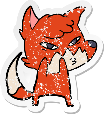 Bir insan tarafından çizilmiş zeki bir tilkinin sıkıntılı çıkartması.