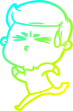 Bir insan tarafından çizilmiş terleyen bir çizgi film karakteri çizimi.