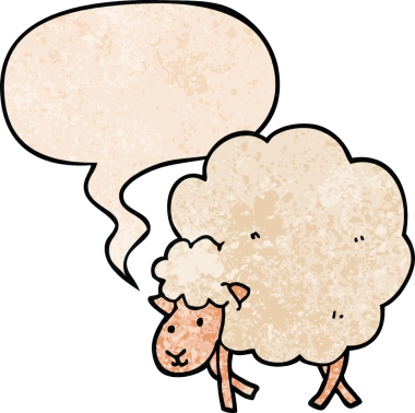 bir insan tarafından çizilmiş, konuşma baloncuklu çizgi film koyunu.