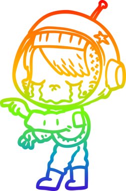 Gökkuşağı gradyan çizgi çizimi bir insan tarafından çizilmiş ağlayan astronot kız