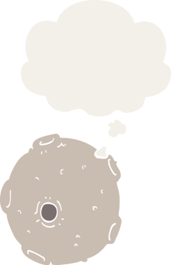 Düşünce baloncuğu olan karikatür uydusu insan tarafından çizilmiş.