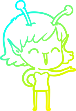 Soğuk gradyan çizgisi, bir insan tarafından çizilmiş gülen uzaylı bir kızın çizimi.