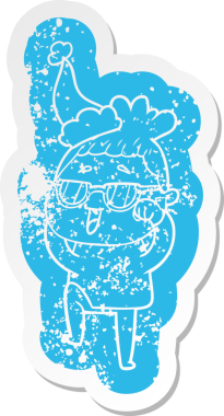 Garip bir çizgi film, mutlu bir kadının gözlük takıp Noel Baba şapkası takmasının sıkıntılı bir çıkartması.