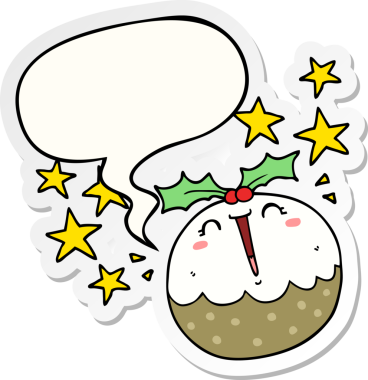 Bir insan tarafından çizilmiş balon etiketli mutlu noel pudingi.