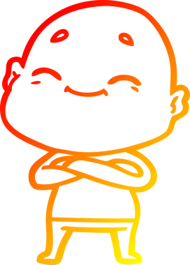 Bir insan tarafından çizilmiş mutlu, kel bir adamın sıcak çizgi çizimi.