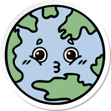 Bir insan tarafından çizilmiş şirin bir çizgi film gezegeninin çıkartması.