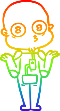 Gökkuşağı gradyan çizimi kafası karışmış kel bir uzay adamının insan tarafından çizilmiş.