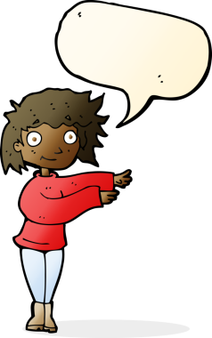 Bir insan tarafından çizilmiş konuşma balonu olan çizgi film dansçısı kadın.