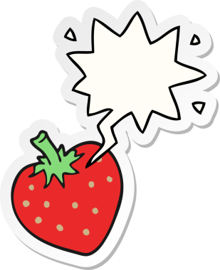 Bir insan tarafından çizilmiş konuşma balonu çıkartmalı çilekli çizgi film.