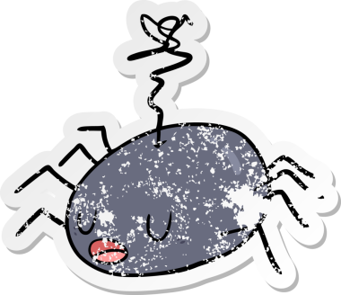 Bir insan tarafından çizilmiş karikatür örümceğinin sıkıntılı çıkartması.