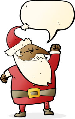 Noel Baba çizgi filmi bir insan tarafından çizilmiş konuşma balonuyla havaya vuruyor.