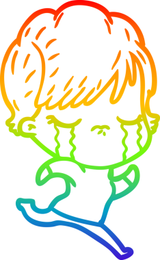 Gökkuşağı gradyan çizimi bir insan tarafından çizilmiş ağlayan bir çizgi kadın çizimi