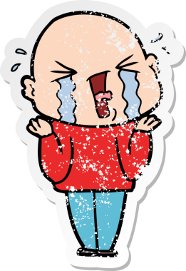 Bir insan tarafından çizilmiş ağlayan kel bir adamın sıkıntılı çıkartması.